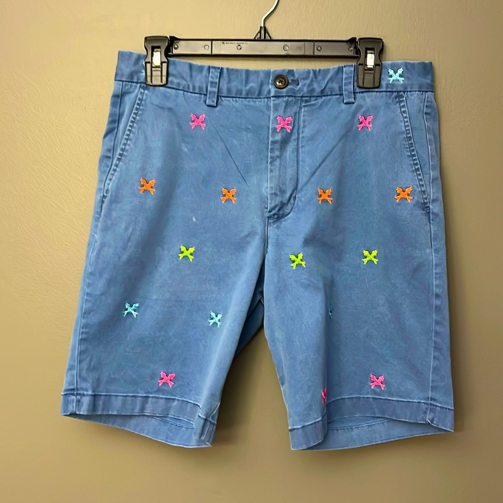 Vineyard Vines‎ Breaker Shorts Mens 30 Blue Chino All Over Print Fishbone Beach